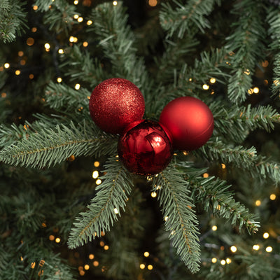 60mm Ball Ornament Cluster Ties: Metallic & Glitter Red