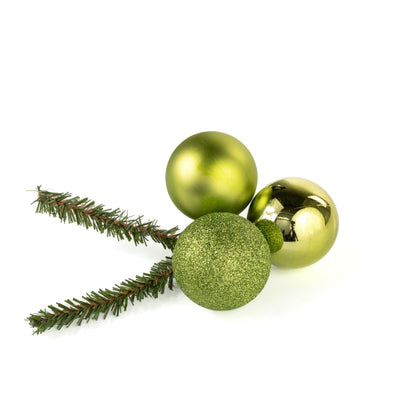 60mm Ball Ornament Cluster Ties: Metallic & Glitter Lime Green