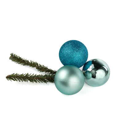 60mm Ball Ornament Cluster Ties: Metallic & Glitter Turquoise Blue