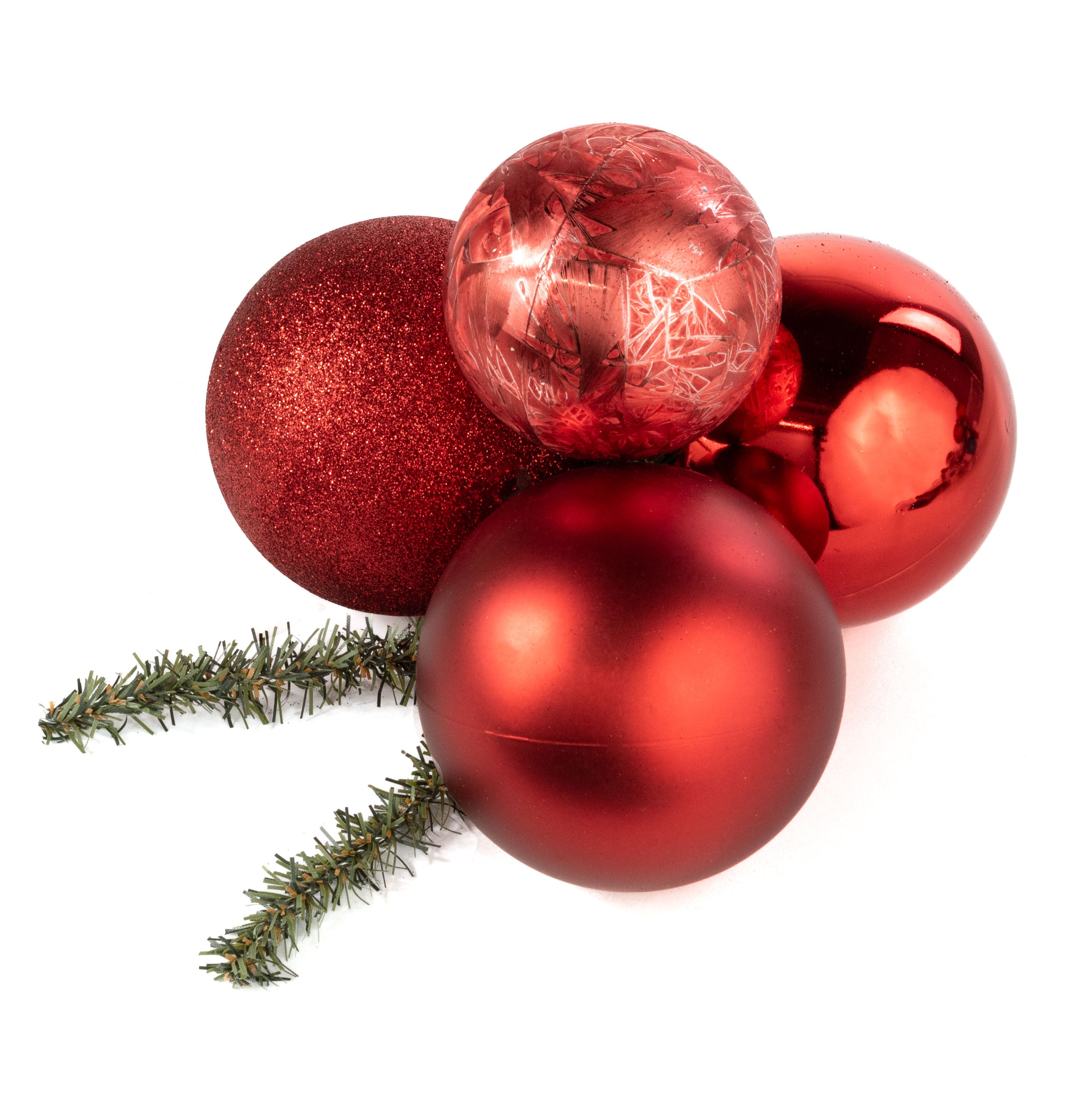80-100mm Ball Ornament Cluster Ties: Metallic & Glitter Red