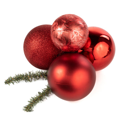 80-100mm Ball Ornament Cluster Ties: Metallic & Glitter Red