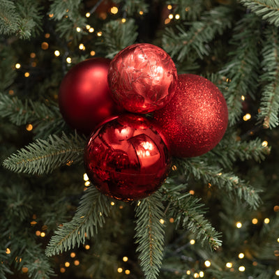80-100mm Ball Ornament Cluster Ties: Metallic & Glitter Red