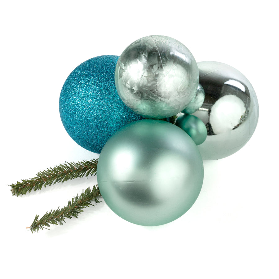 80-100mm Ball Ornament Cluster Ties: Metallic & Glitter Turquoise Blue