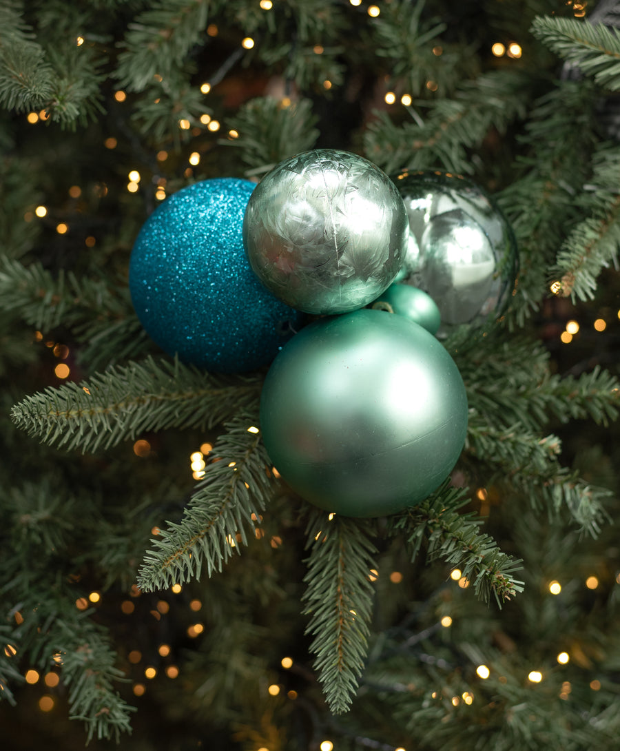 80-100mm Ball Ornament Cluster Ties: Metallic & Glitter Turquoise Blue