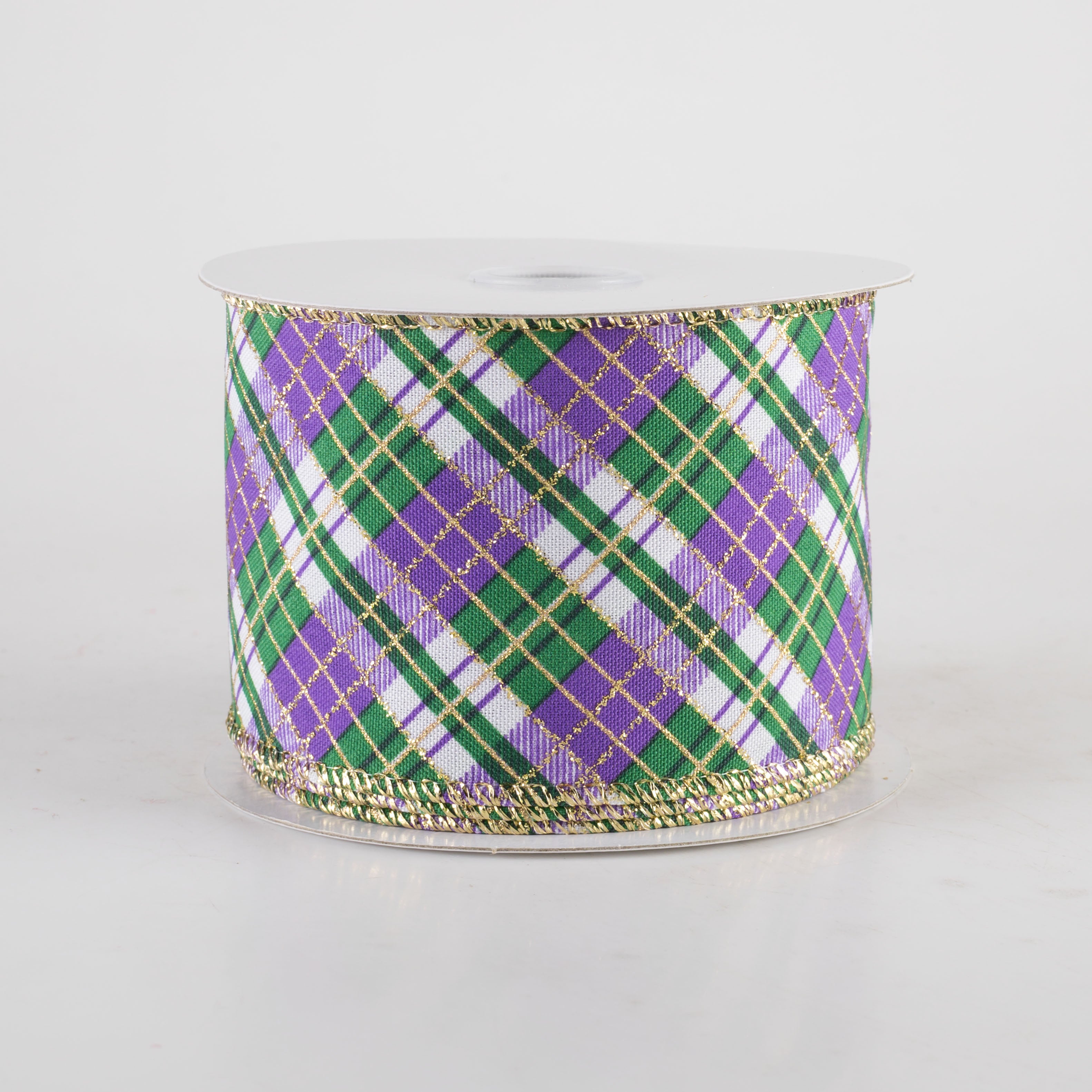 2.5" Glittered Busy Plaid Ribbon: Mardi Gras (10 Yards)