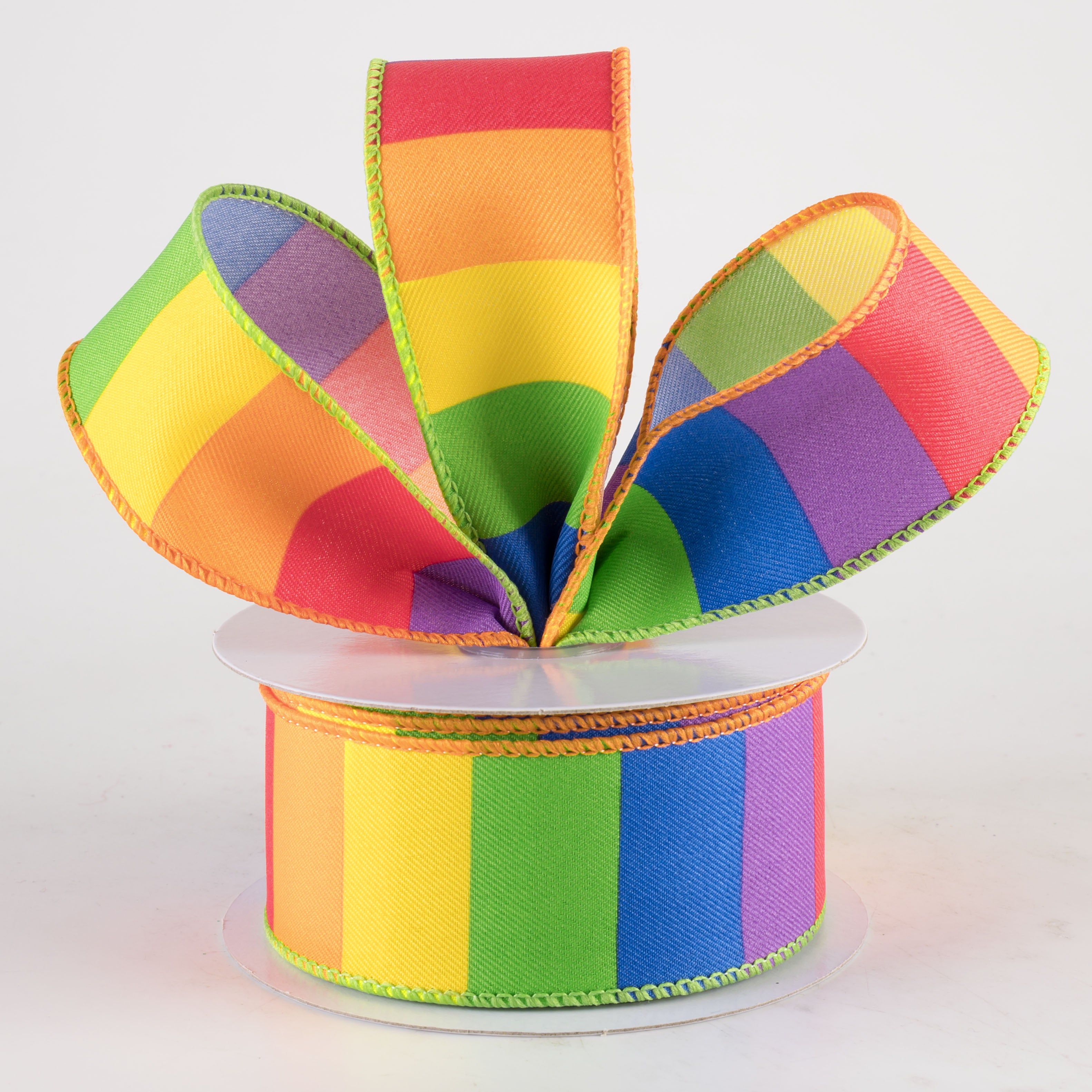 1.5" Horizontal Rainbow Color Blocks Ribbon (10 Yards)