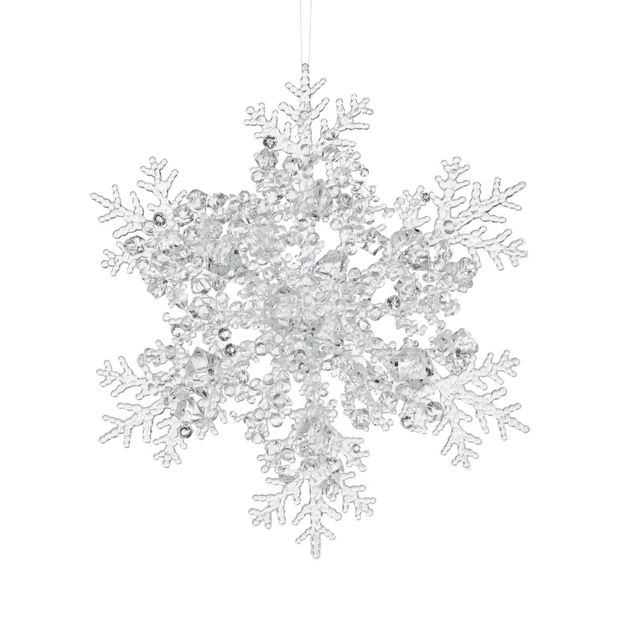 8" Beaded Clear Snowflake Ornament