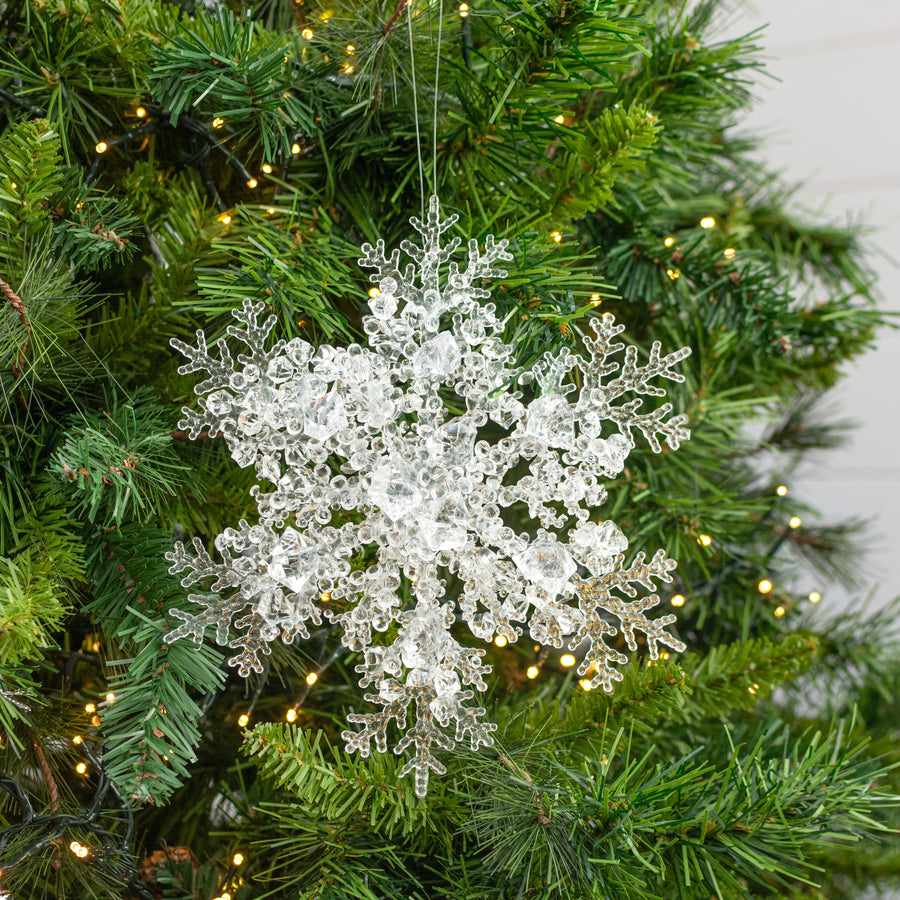 8" Beaded Clear Snowflake Ornament