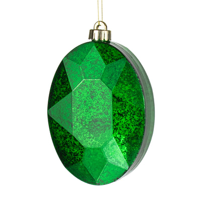 6.5" Antiqued Oval Gem Ornament: Mercury Emerald Green