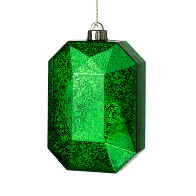 6.25" Antiqued Rectangle Gem Ornament: Mercury Emerald Green