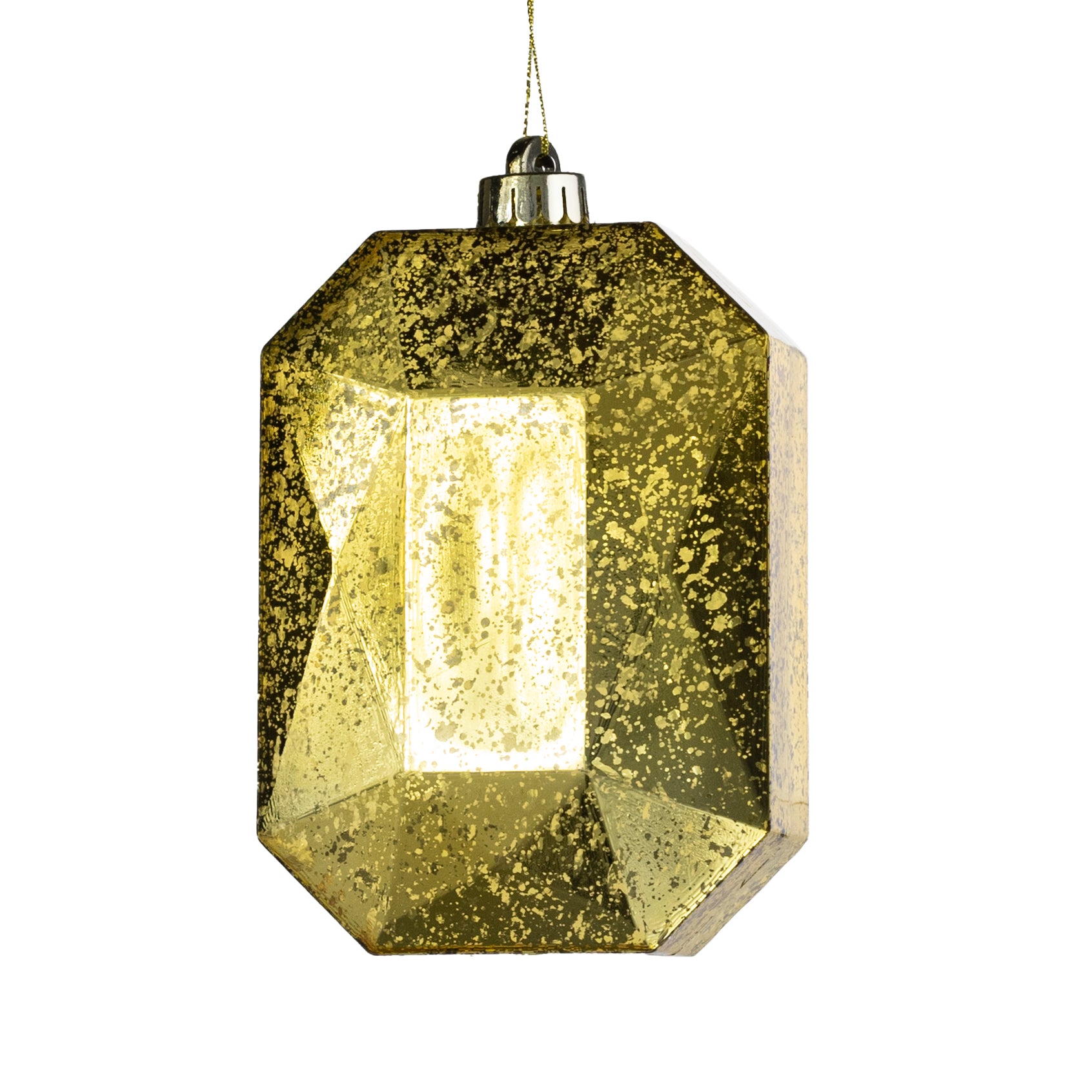 6.25" Antiqued Rectangle Gem Ornament: Mercury Gold