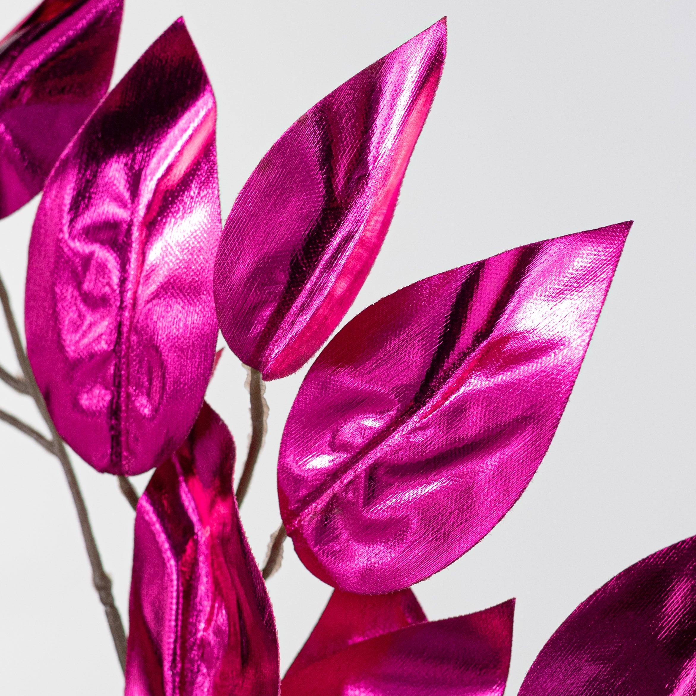 23" Metallic Ficus Leaf Spray: Hot Pink (12)