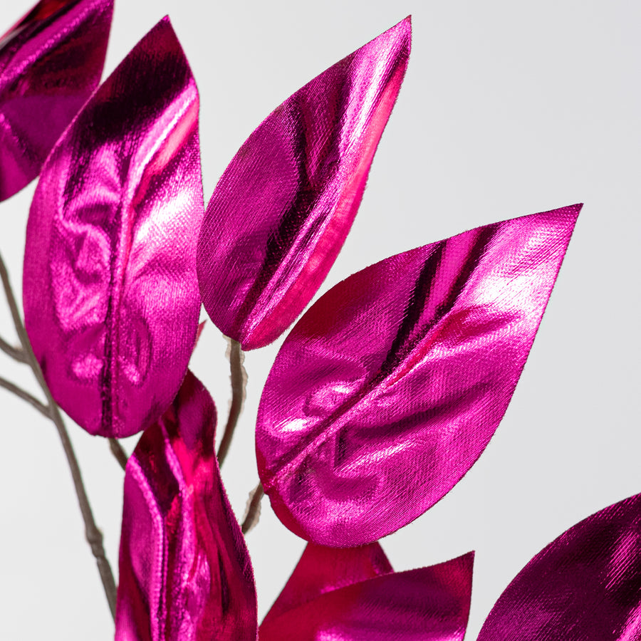 23" Metallic Ficus Leaf Spray: Hot Pink (12)