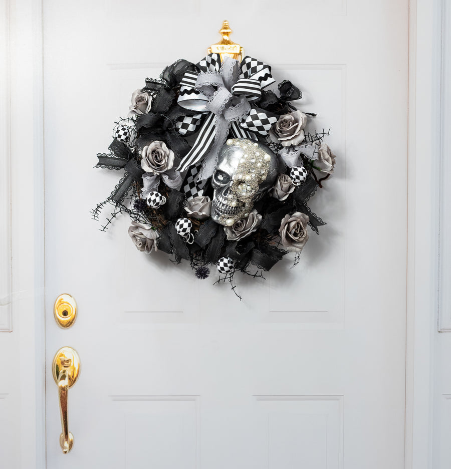 8" Foam Skull with Beads & Glitter: Antique Silver