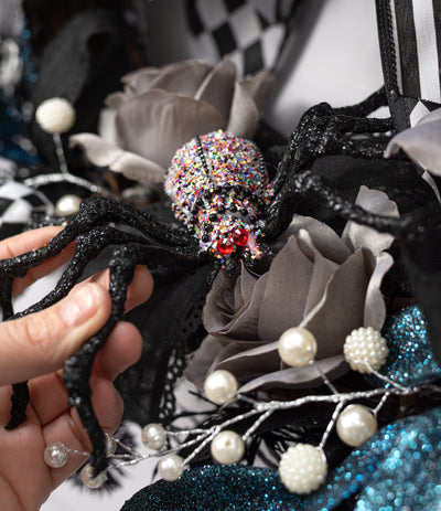 5.75" Glitter, Pearl & Bead Spider: Black