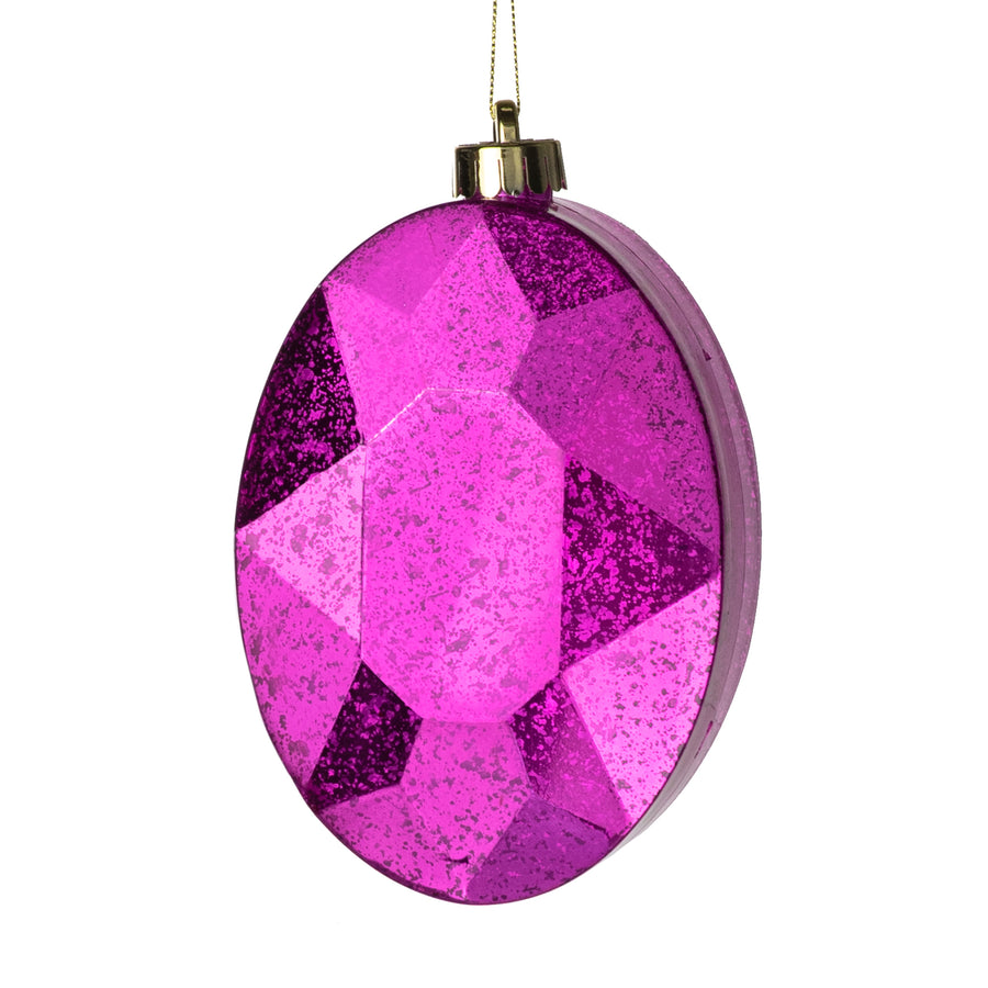 6.5" Antiqued Oval Gem Ornament: Mercury Fuchsia Pink
