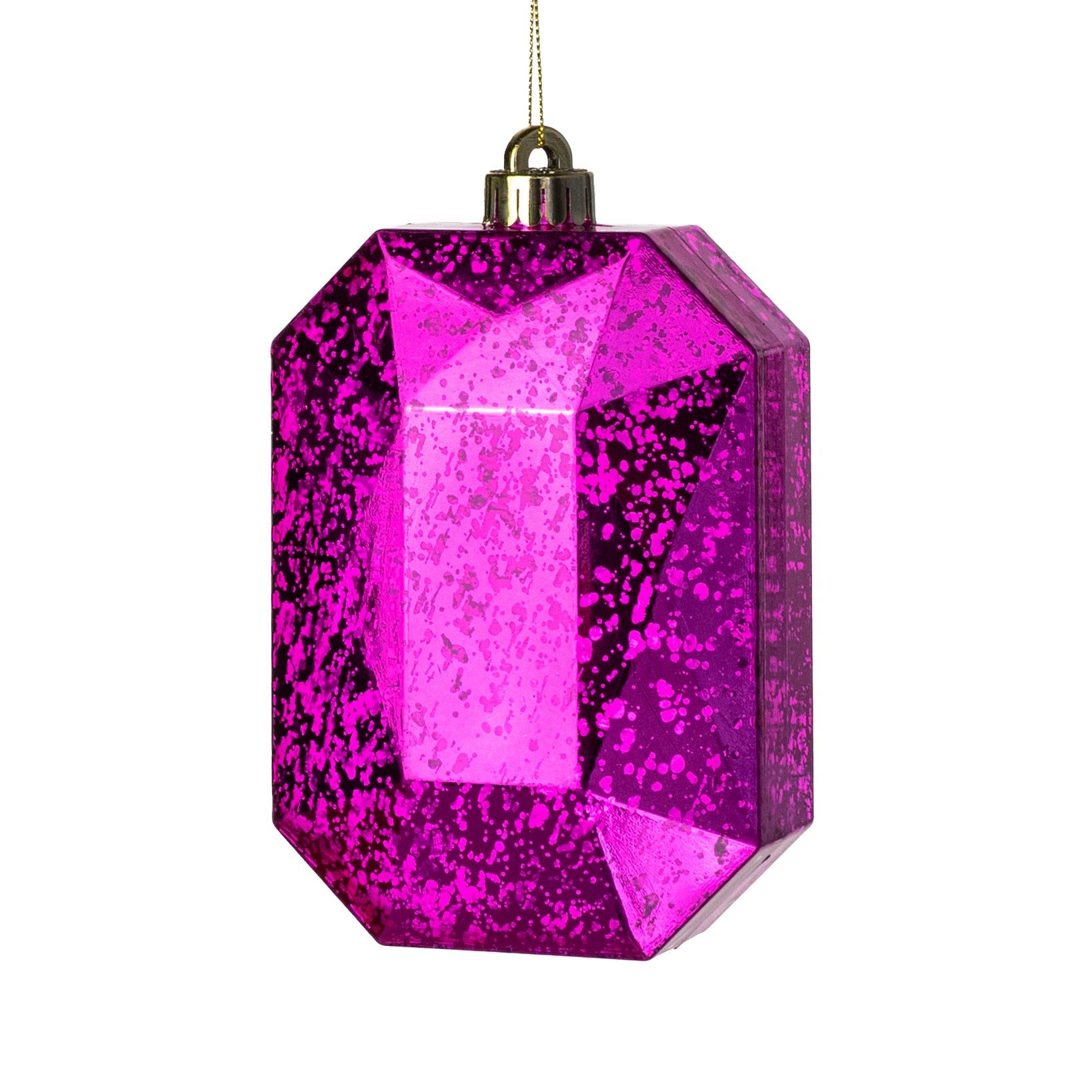 6.25" Antiqued Rectangle Gem Ornament: Mercury Fuchsia Pink