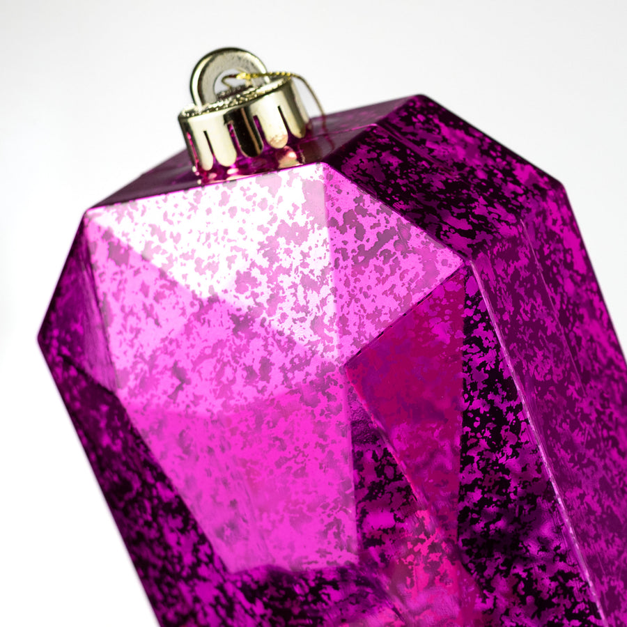 6.25" Antiqued Rectangle Gem Ornament: Mercury Fuchsia Pink