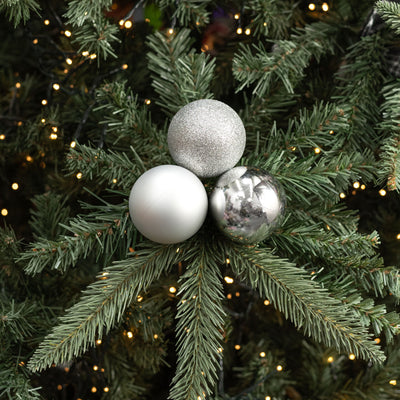 60mm Ball Ornament Cluster Ties: Metallic & Glitter Silver