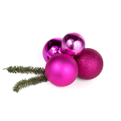 60-80mm Ball Ornament Cluster Ties: Metallic & Glitter Fuchsia Pink