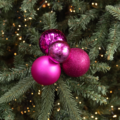 60-80mm Ball Ornament Cluster Ties: Metallic & Glitter Fuchsia Pink