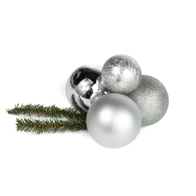 60-80mm Ball Ornament Cluster Ties: Metallic & Glitter Silver