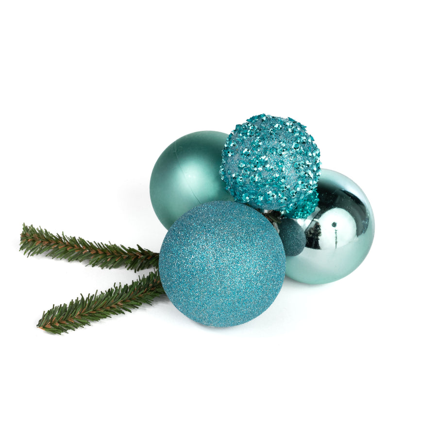 60-80mm Ball Ornament Cluster Ties: Sequin & Glitter Ice Blue