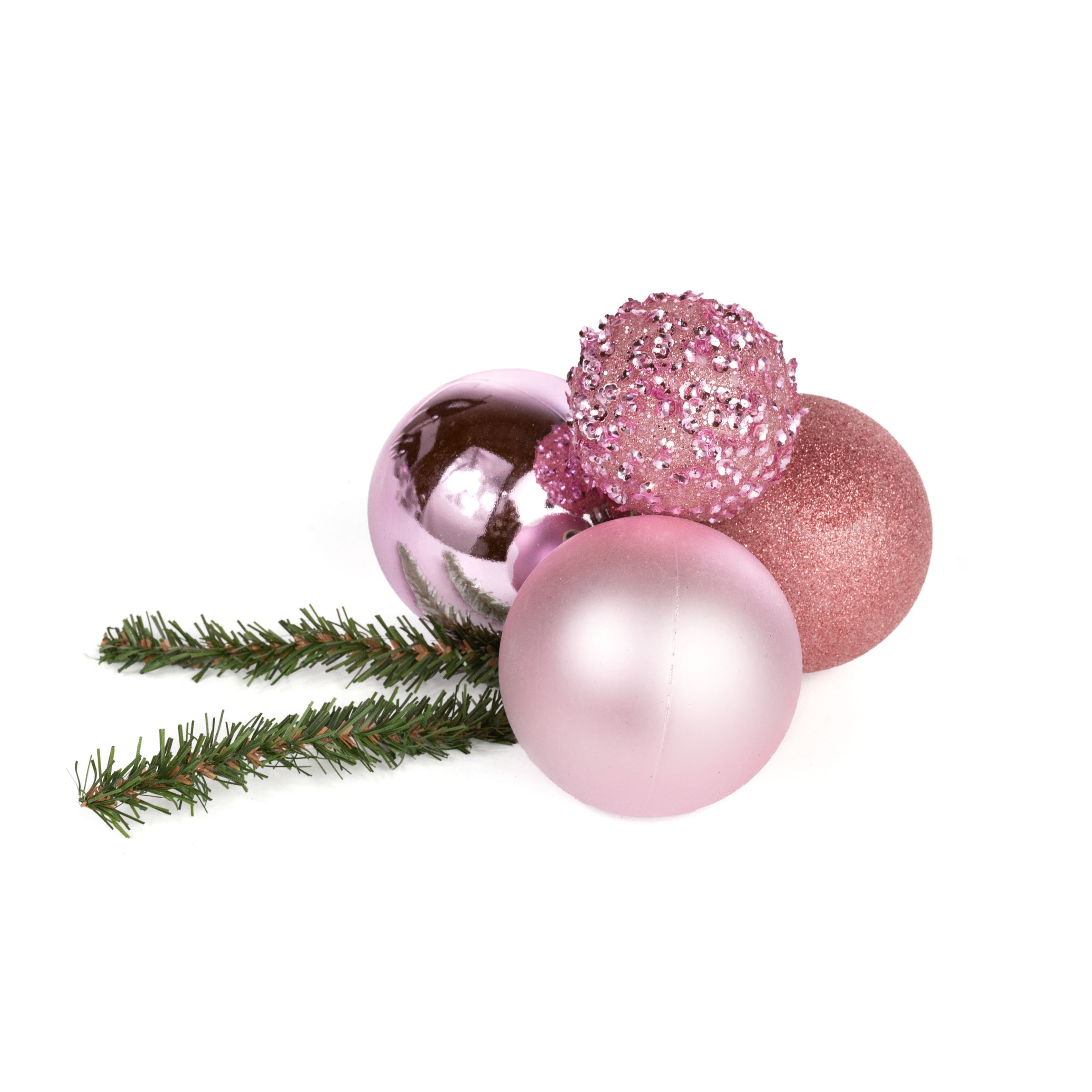 60-80mm Ball Ornament Cluster Ties: Sequin & Glitter Ice Pink