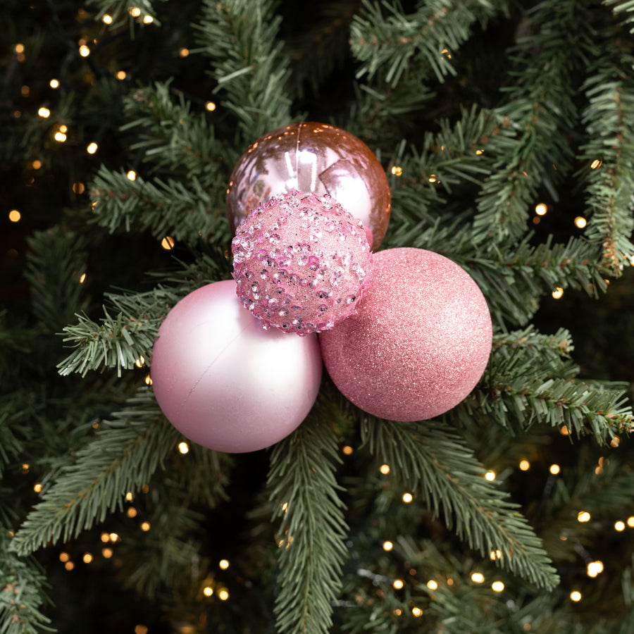 60-80mm Ball Ornament Cluster Ties: Sequin & Glitter Ice Pink