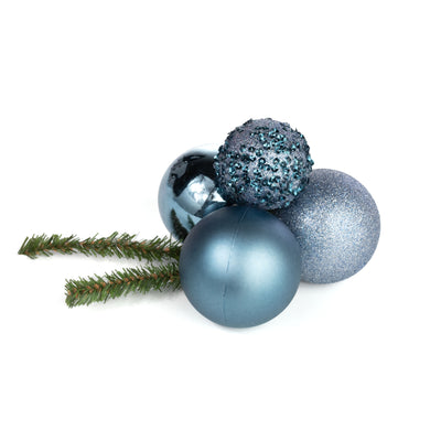 60-80mm Ball Ornament Cluster Ties: Sequin & Glitter Smoke Blue