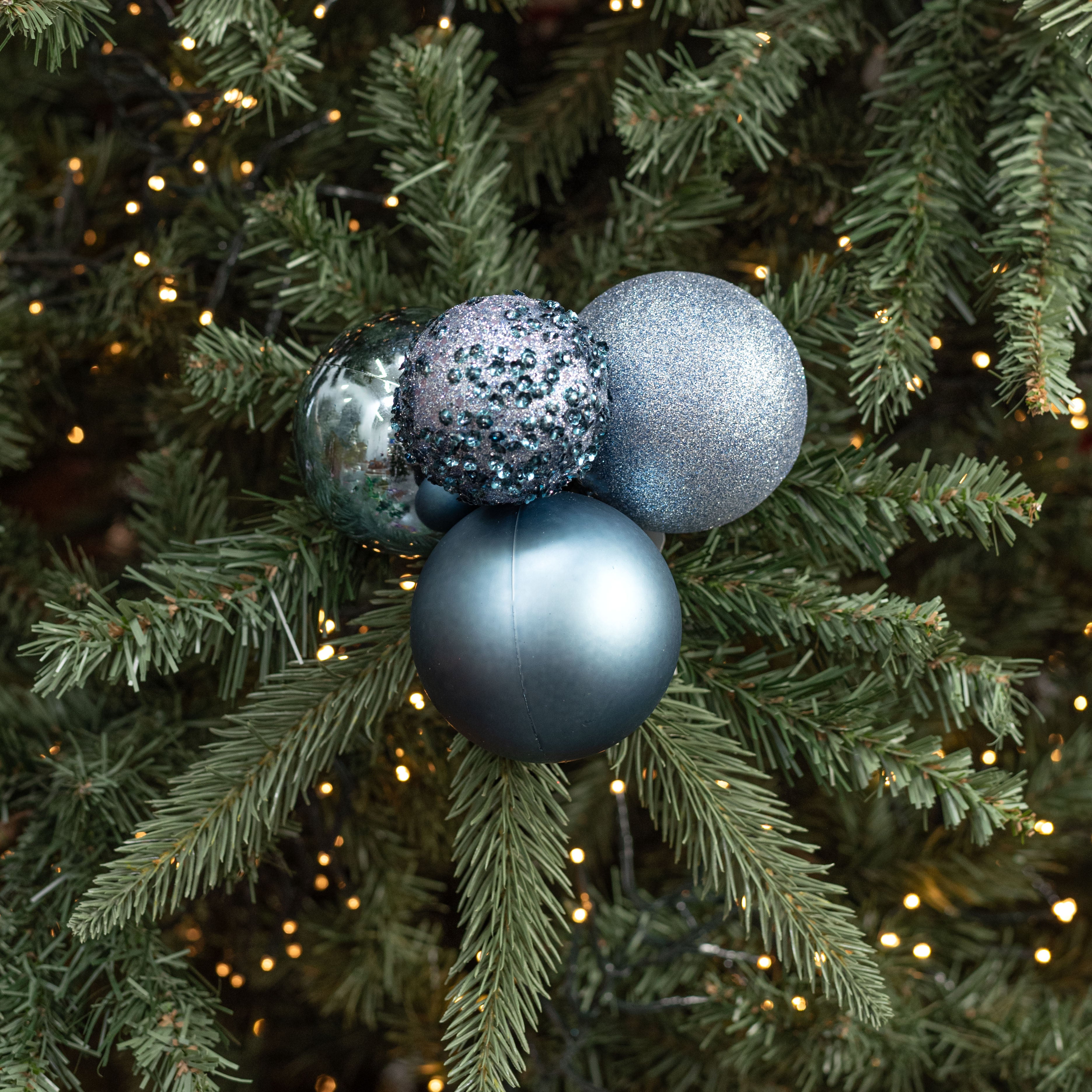 60-80mm Ball Ornament Cluster Ties: Sequin & Glitter Smoke Blue