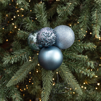 60-80mm Ball Ornament Cluster Ties: Sequin & Glitter Smoke Blue