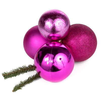 80-100mm Ball Ornament Cluster Ties: Metallic & Glitter Fuchsia Pink