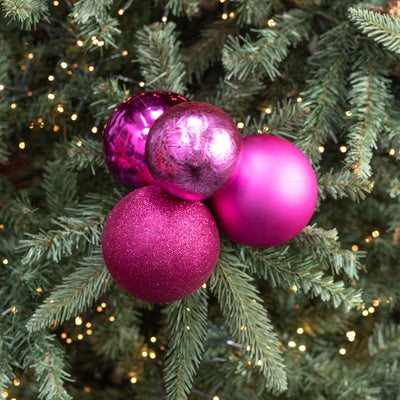 80-100mm Ball Ornament Cluster Ties: Metallic & Glitter Fuchsia Pink