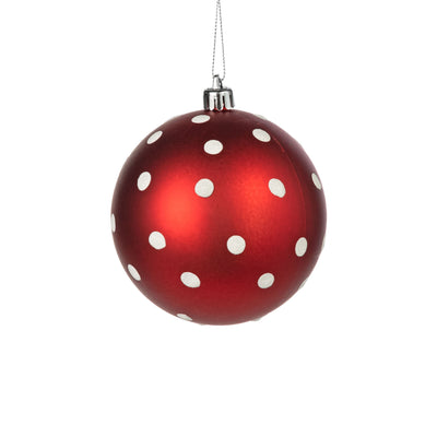 100MM Polka Dot Polka Dot Ornament: Matte Red & White