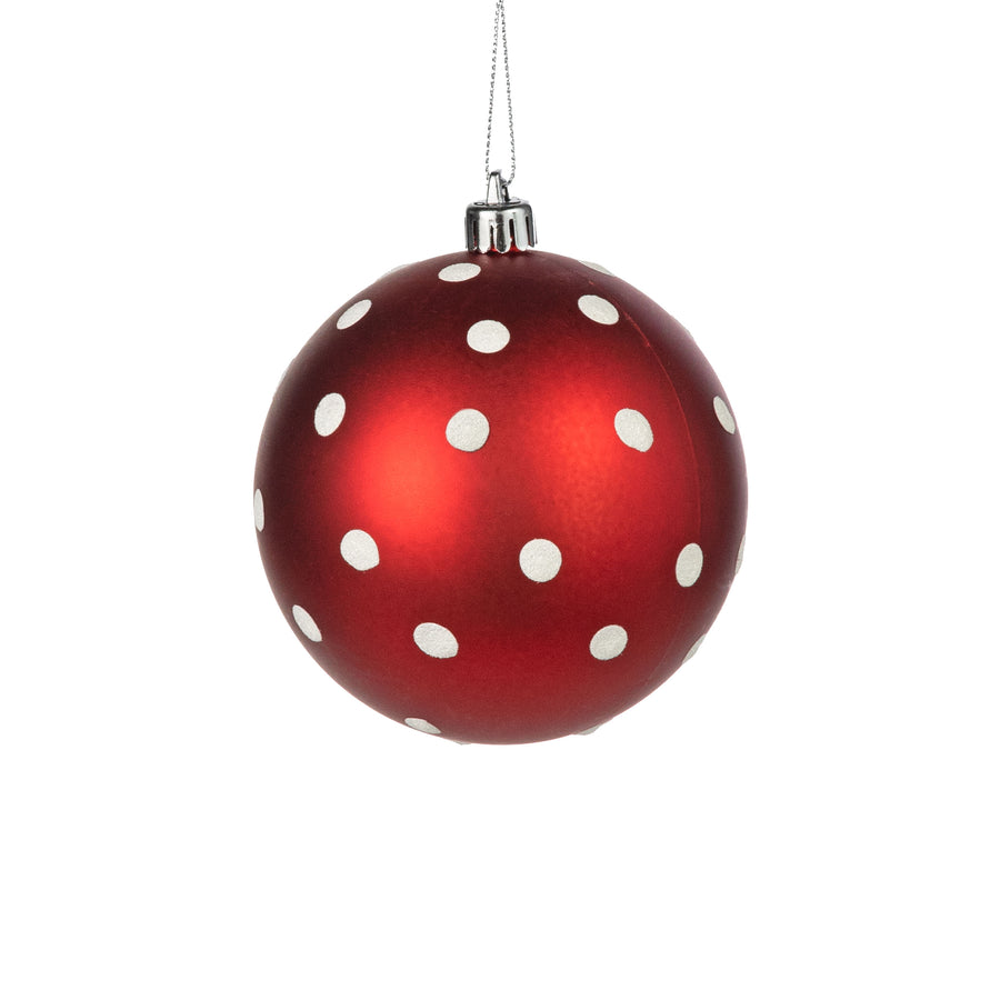 100MM Polka Dot Polka Dot Ornament: Matte Red & White