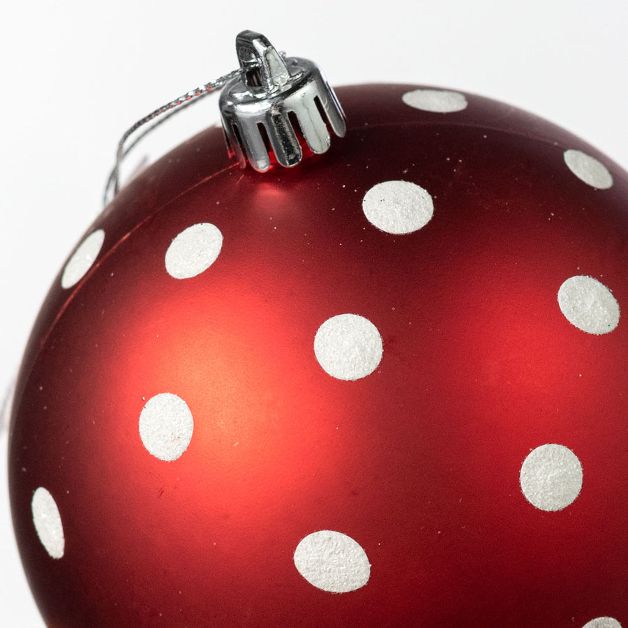 100MM Polka Dot Polka Dot Ornament: Matte Red & White