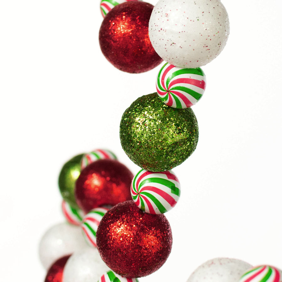 25" Curly Balls Spray: Red, White & Green