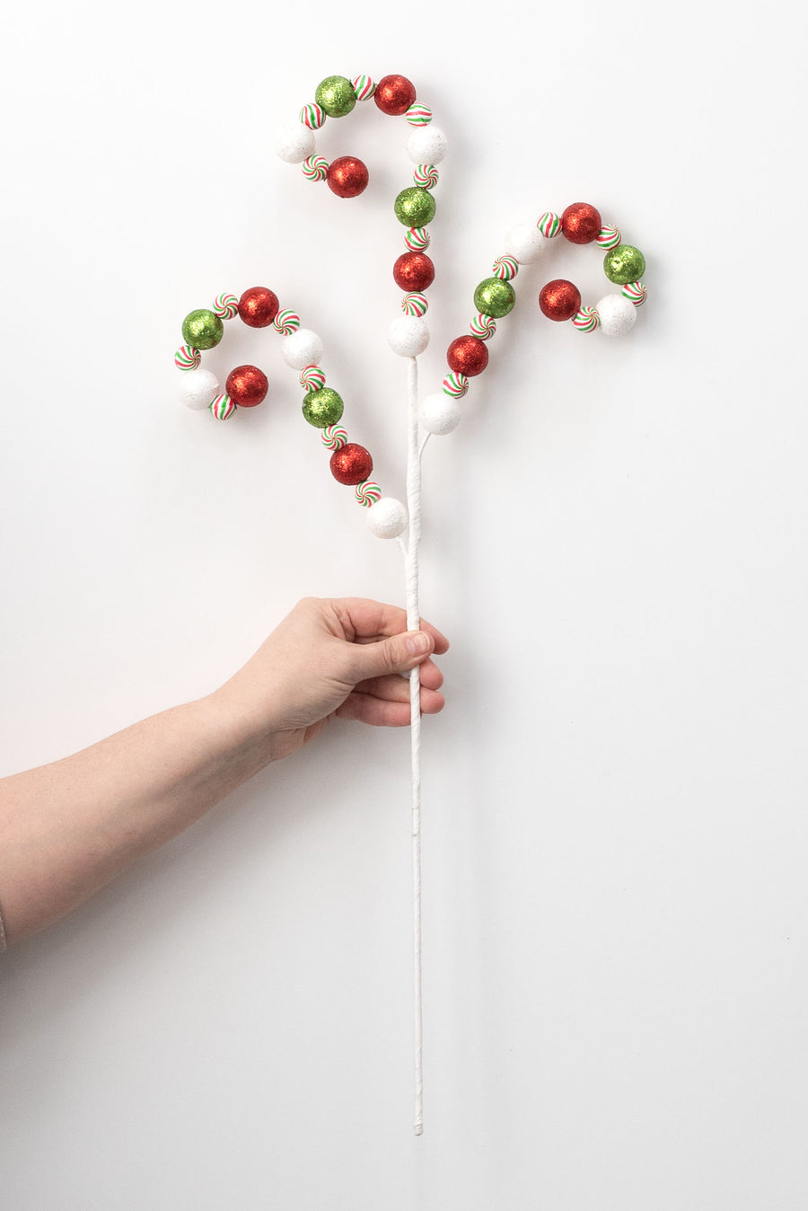25" Curly Balls Spray: Red, White & Green