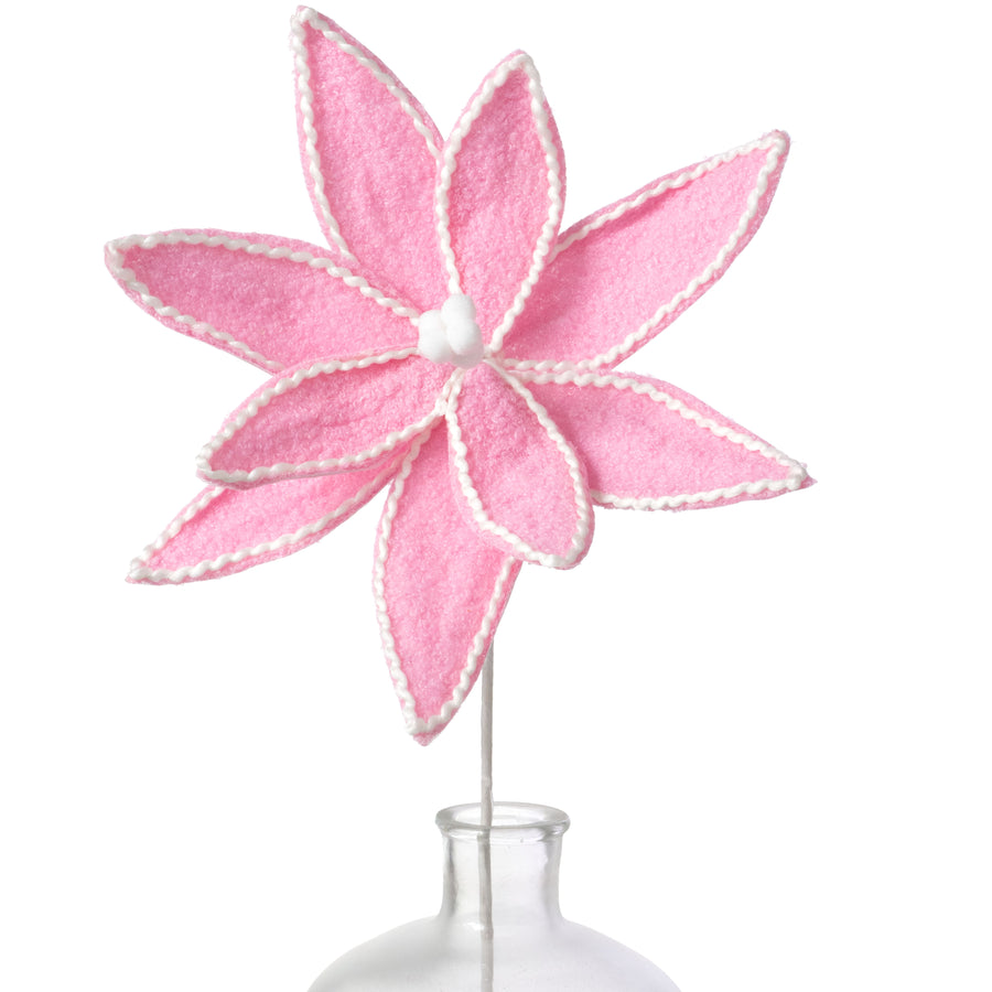 12" x 25" Fuzzy Fabric Poinsettia Pick: Pink & White
