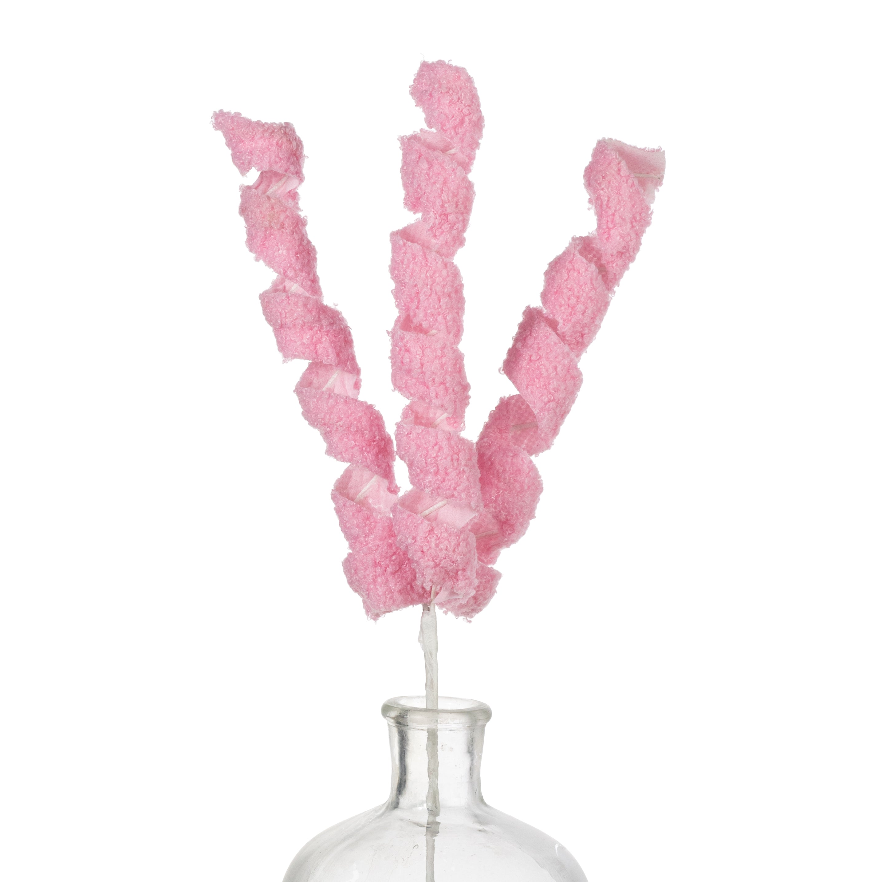 19" Fuzzy Fabric Ribbon Curls Spray: Pink