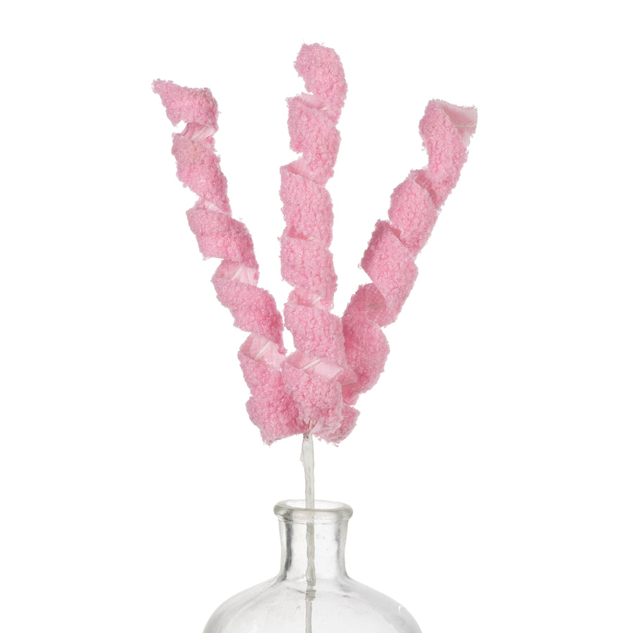 19" Fuzzy Fabric Ribbon Curls Spray: Pink