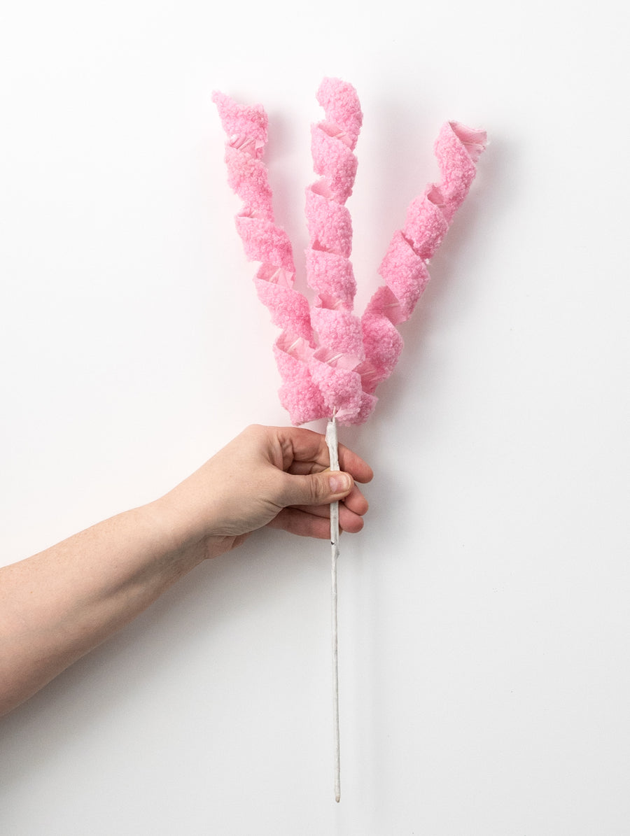 19" Fuzzy Fabric Ribbon Curls Spray: Pink