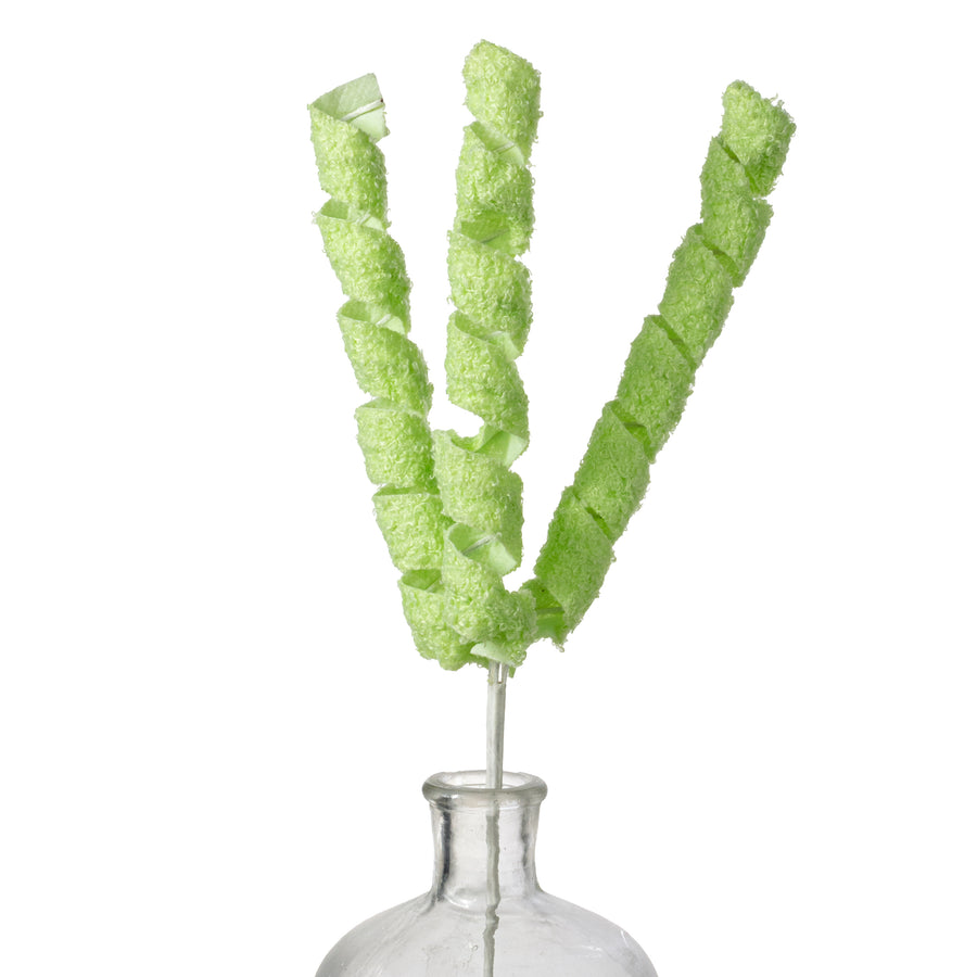 19" Fuzzy Fabric Ribbon Curls Spray: Green