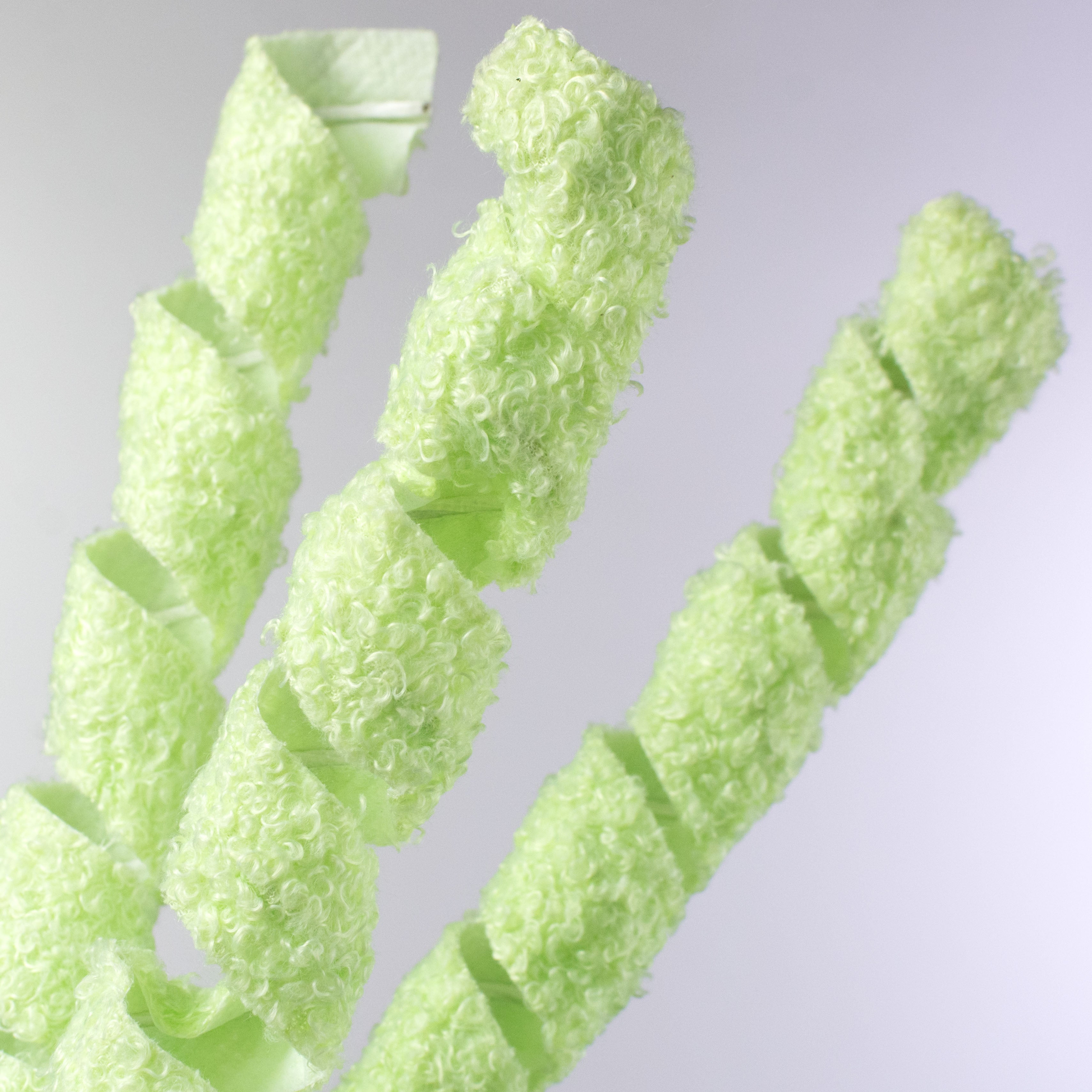 19" Fuzzy Fabric Ribbon Curls Spray: Green