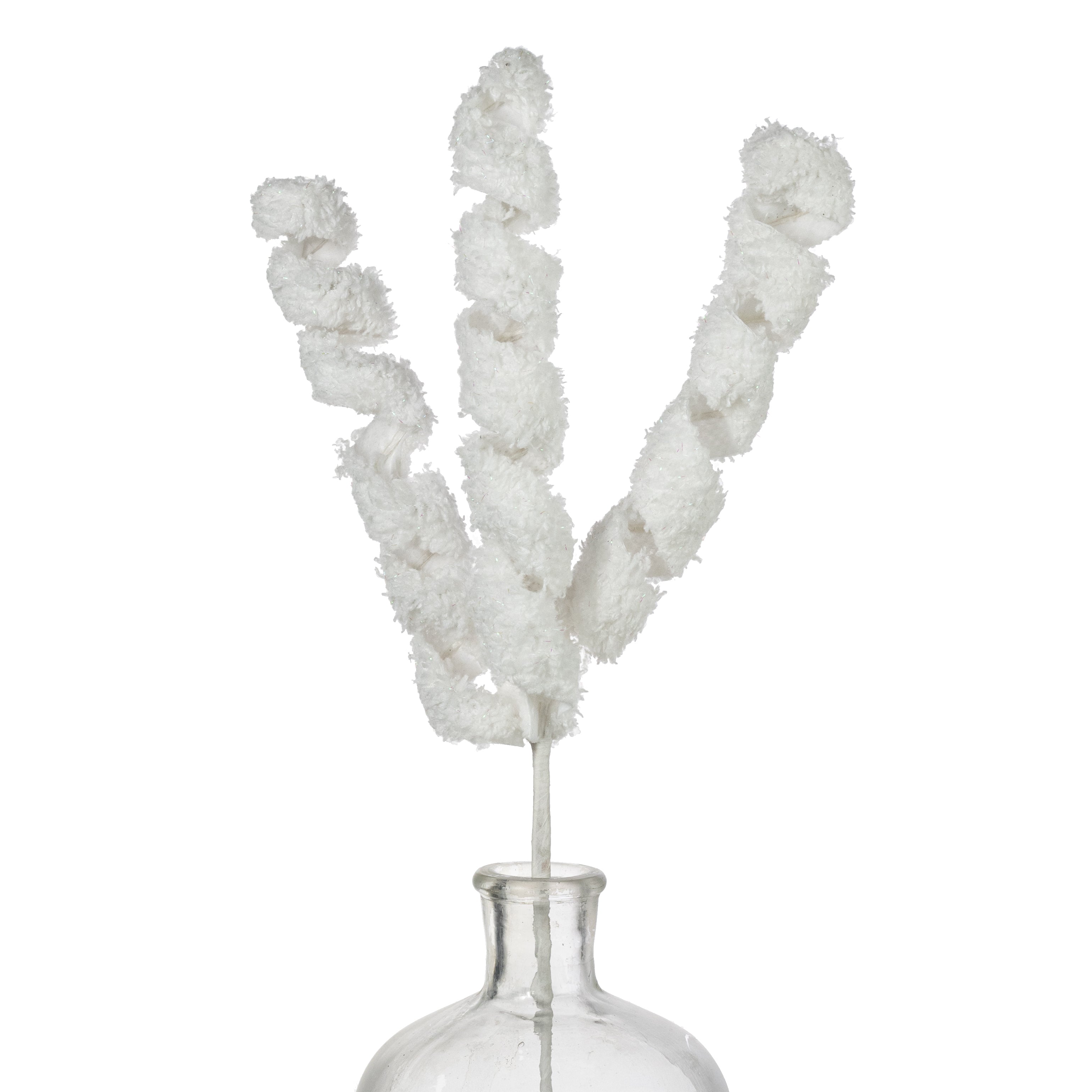 19" Fuzzy Fabric Ribbon Curls Spray: Iridescent White