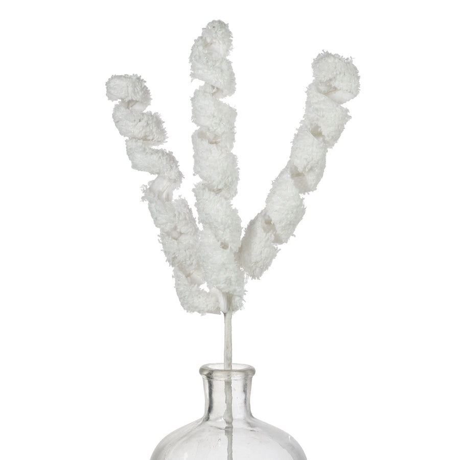 19" Fuzzy Fabric Ribbon Curls Spray: Iridescent White
