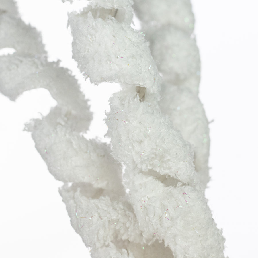 19" Fuzzy Fabric Ribbon Curls Spray: Iridescent White
