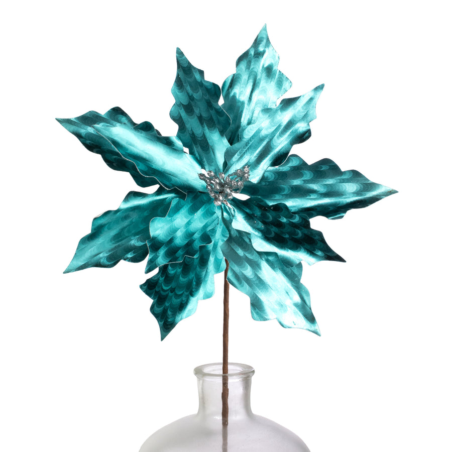 12" x 25" Metallic Cascade Poinsettia Pick: Ice Blue