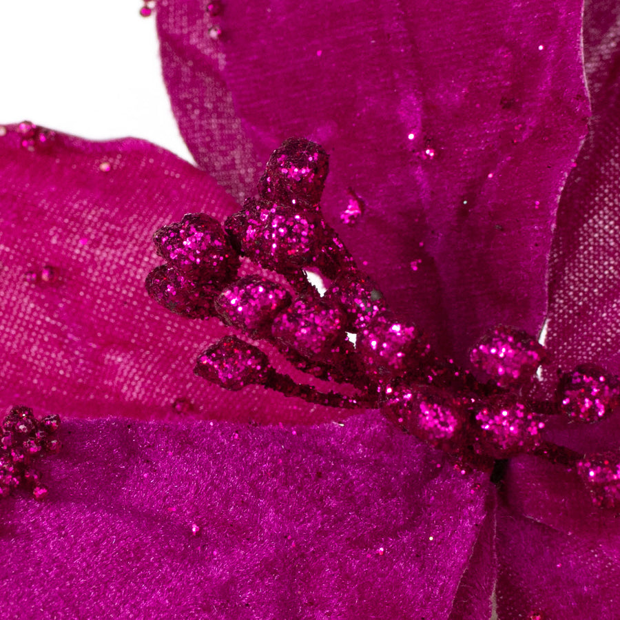 11" x 25" Beaded Velvet Poinsettia Pick: Fuchsia Pink